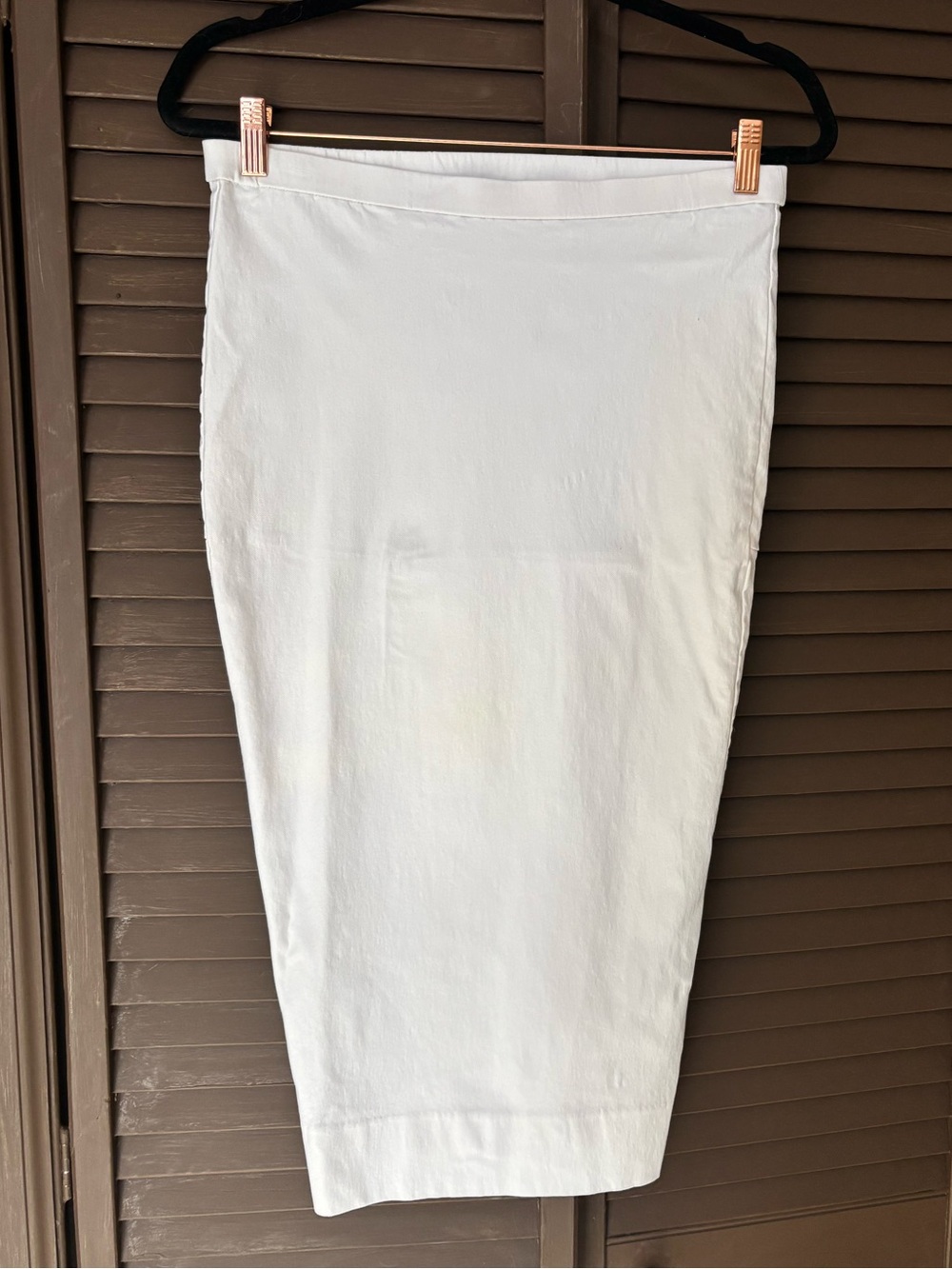 Jarbo White Cotton Twill Midi Pencil Skirt Pull On Size 36 (Small)